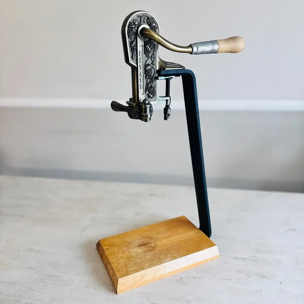 Rogar Estate Wine Bottle Opener Corkscrew Grape Motif Wood Stand 23